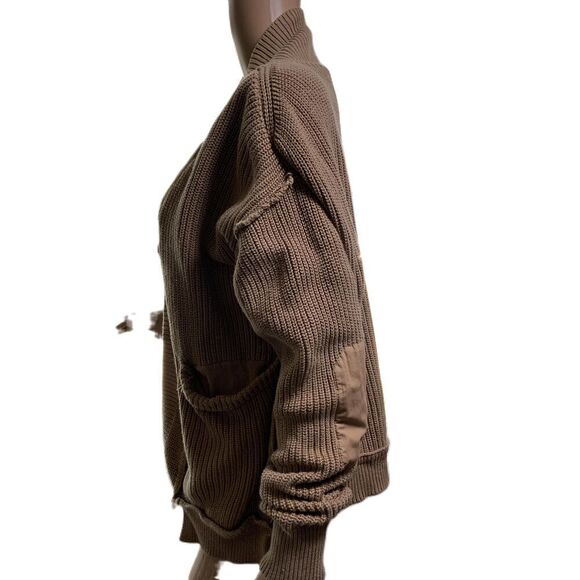 Tan Knit Open Front Long Sleeve Pocketed Slouchy Cardigan Size Medium - Picture 11 of 15